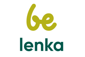 The image features the words 'be' in olive green cursive and 'lenka' in dark green lowercase letters.
