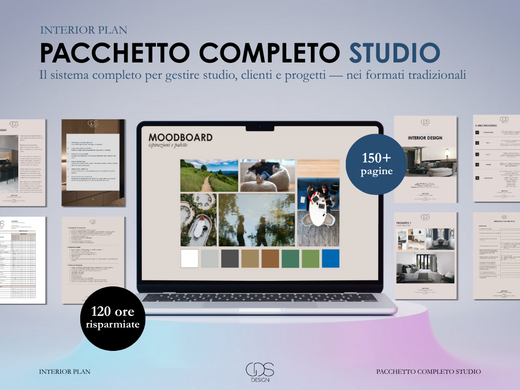 Pianificazione di interni con pacchetto completo per studi, con oltre 150 pagine e risparmi di 120 ore