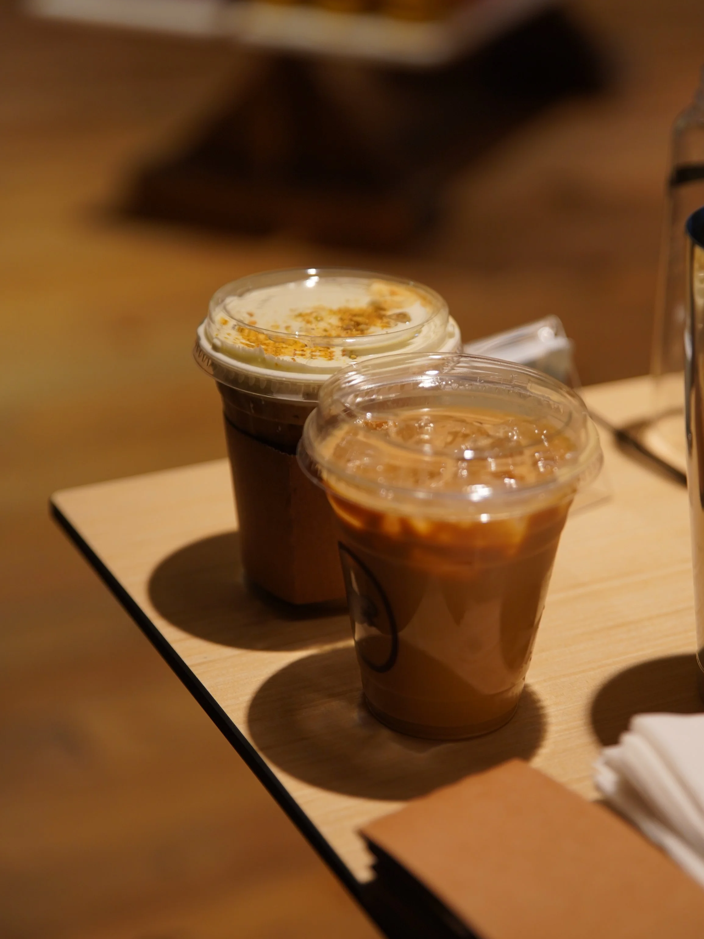 Pistachio Almond Cream and Salted Vanilla Bean lattes