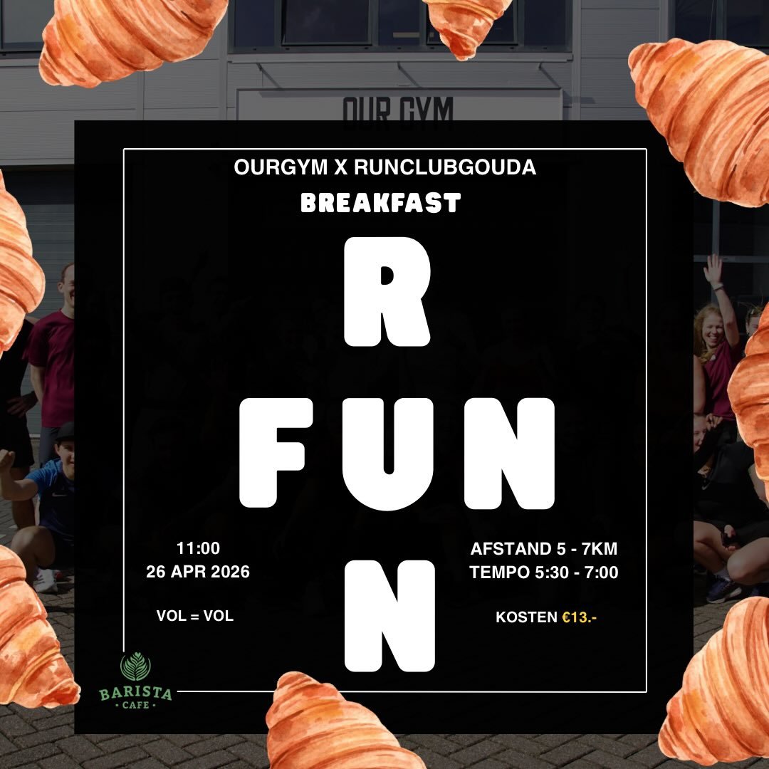 De 5e Breakfast Community Run! 🥐☕️

OURGYM maak je klaar! Op zondag 26 april vieren we een mijlpaal: de 5e editie van onze Community Run. Samen met RUNCLUBGOUDA maken we er een sportief feestje van.

We lopen een toegankelijk rondje van 5 tot 7 km. 