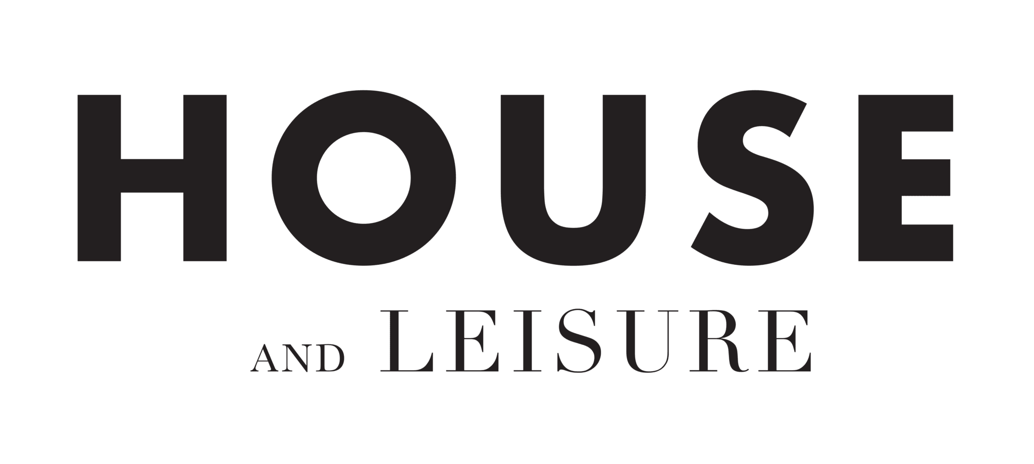 The text 'HOUSE AND LEISURE' in black, with 'HOUSE' in large bold letters and 'AND LEISURE' in smaller letters underneath.