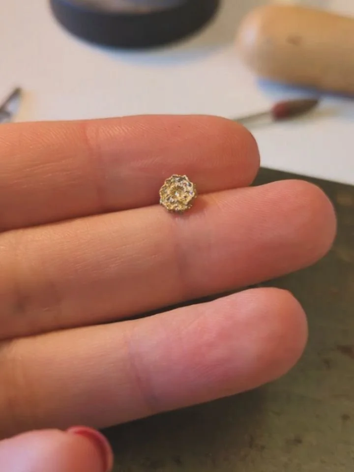 A bonus morning in the studio before getting back to work properly on Monday. Lots of exciting things on the go, most can't be shared yet, but these cuties can be. Possibly the tiniest I've attempted, crochet in cotton thread, cast in wax and then lo