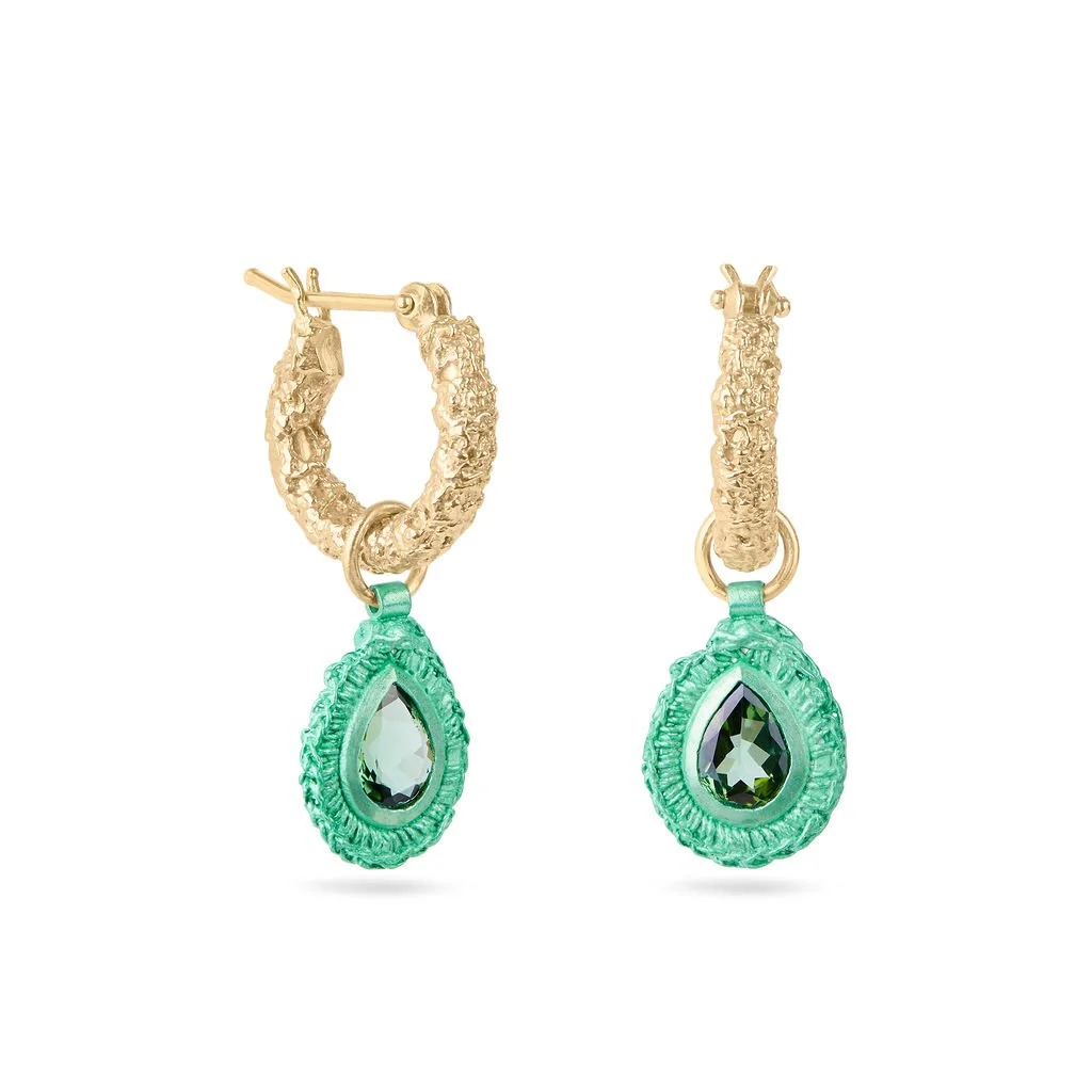 Regency Charm Hoop Earrings - Vibrant Green Tourmaline