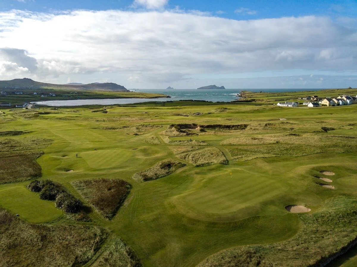 Dingle Golf Links at Ceann Sibéal with coastal fairways overlooking the Atlantic Ocean and the Dingle Peninsula in County Kerry, Ireland