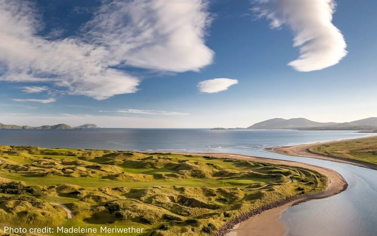 Waterville Golf Links championship course with coastal fairways, Ballinskelligs Bay, and Atlantic Ocean views along the Ring of Kerry, Ireland