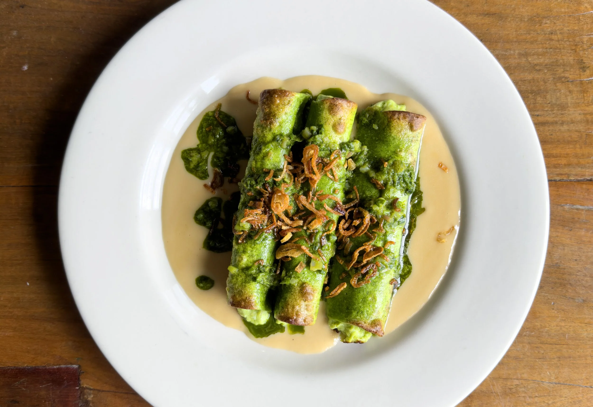 Cannelloni stuffed with ricotta and ramps. 