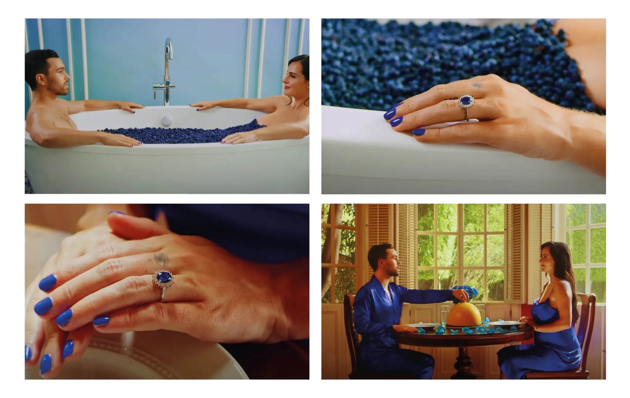 In this music video a transition is made of two people sitting in de bath tube, while zoomed in on the ring. After it zoomed out from the ring to the dinning table, I found the transition pretty interesting but ended up not using it in my video.