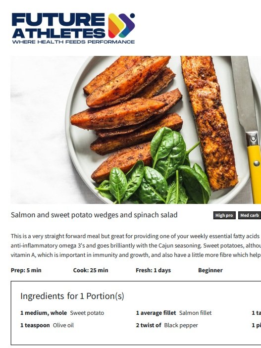 Dinner Recipes: Salmon, Sweet Potato Wedges & Spinach Salad
