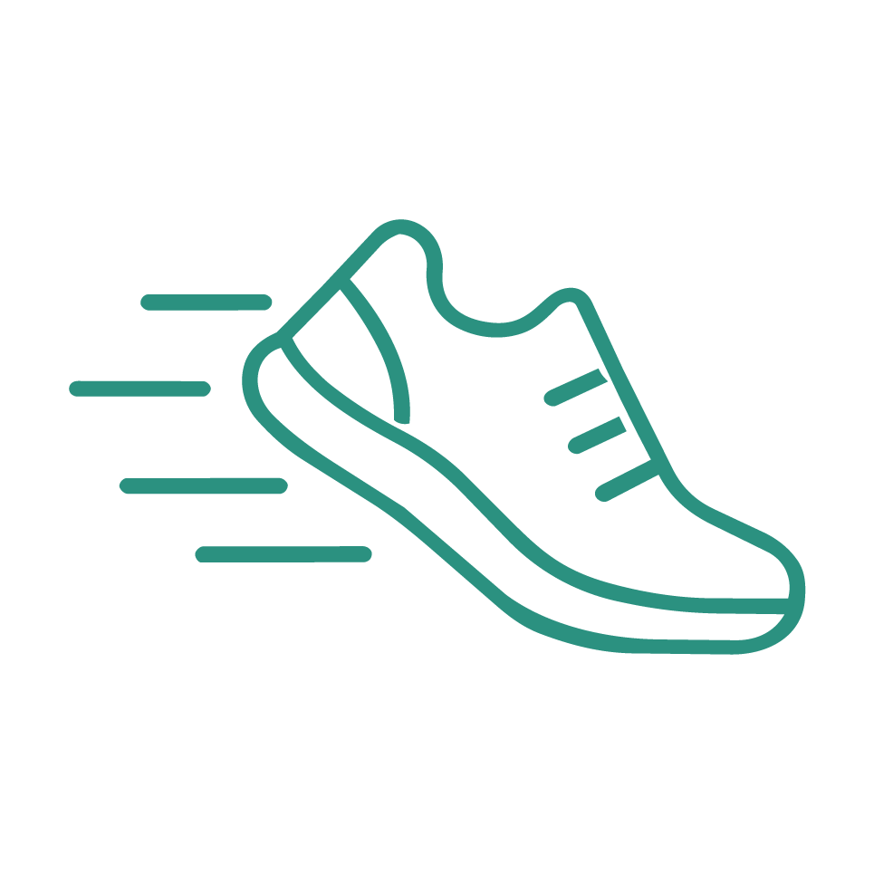 Running show teal icon suggesting movement