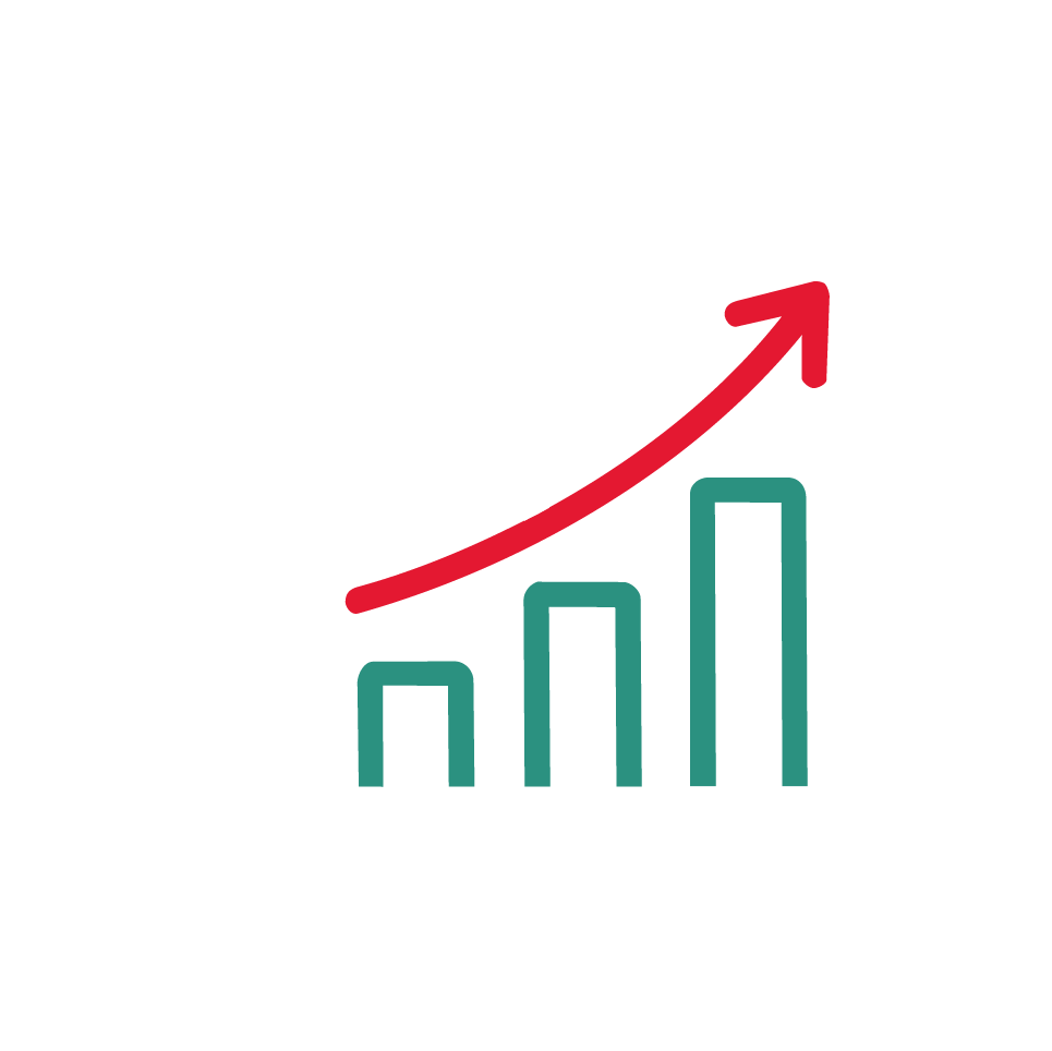 Icon representing personalised coaching and athlete development, with an upward progress arrow.