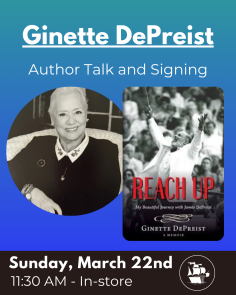flier for Ginette DePreist's author talk and book signing at Rediscovered Books, Boise ID.