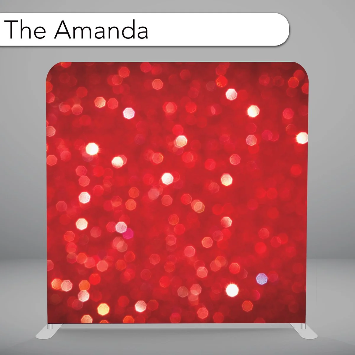 Red glittery bokeh 8x8 photo booth backdrop with blurred sparkling lights.