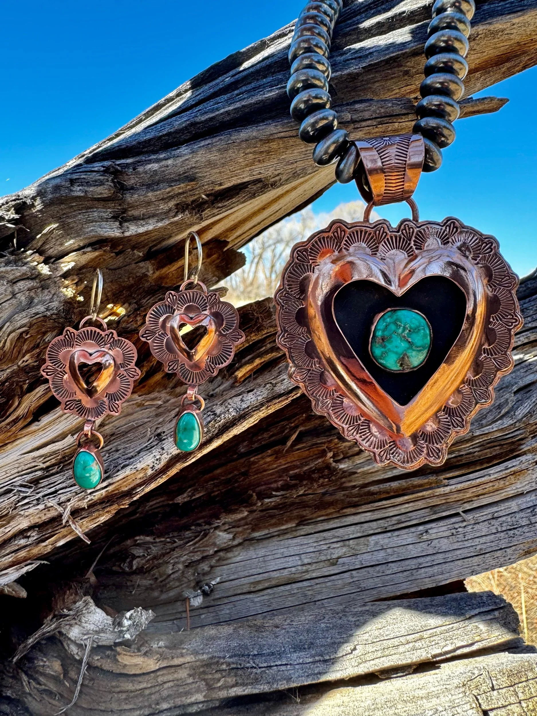 Annabelle Stamped Copper Heart Set
