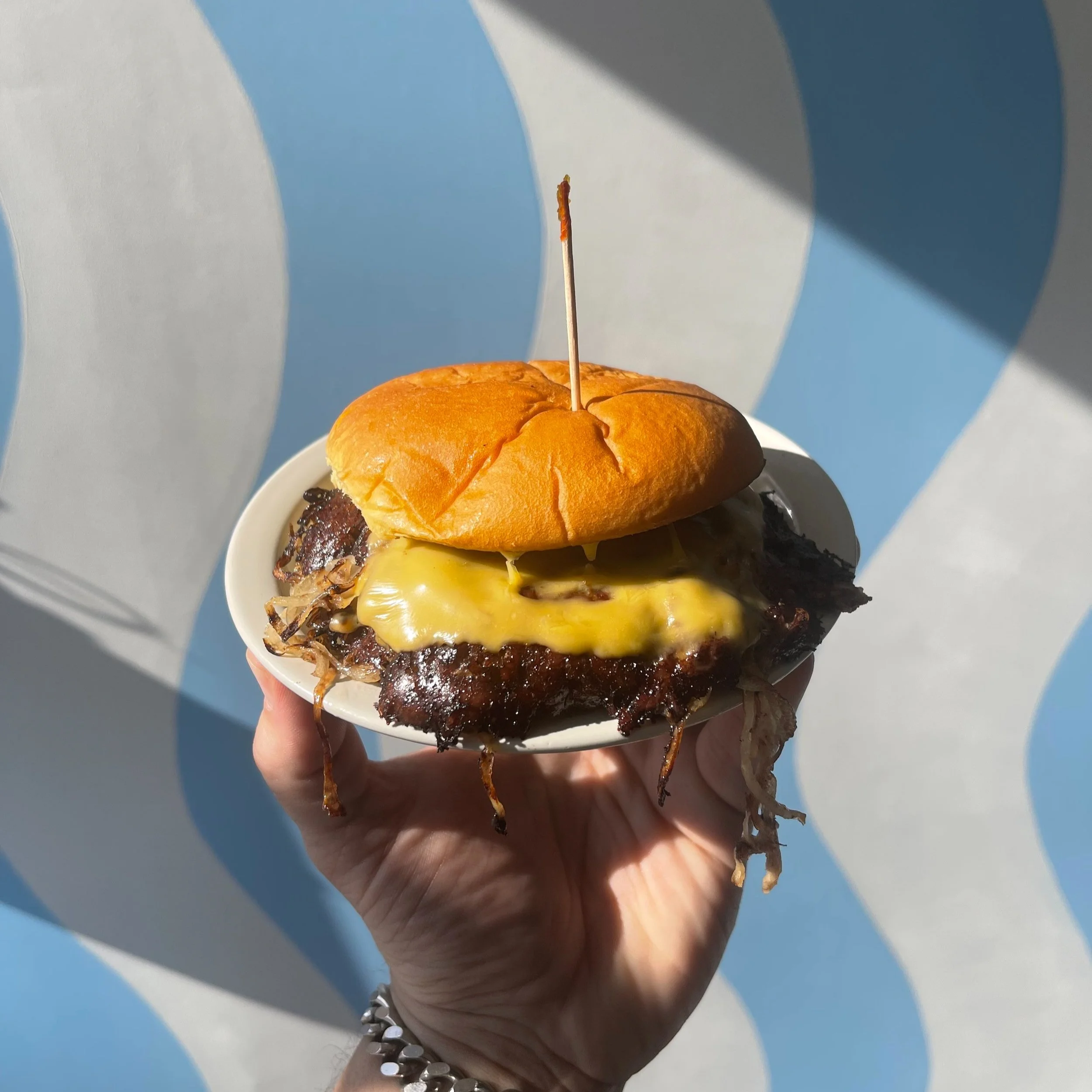 An image of an Oklahoma onion smash burger