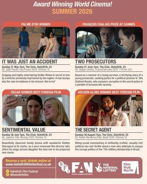 Booking is available for Summer Season of films and screenings... The Award Winners. 

We start the next programme with a free Mystery Film. 

#Holmfirth
#Huddersfield
#FilmFestival 

Visit for information https://buff.ly/5sCMRVD 

Visit for tickets 