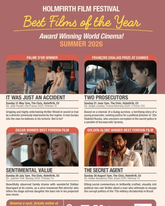 Remember our booking is open for all our Summer Season of films and screenings... The Award Winners. 

#Holmfirth
#Huddersfield
#FilmFestival 

Visit for information https://buff.ly/5sCMRVD 

Visit for tickets https://buff.ly/TSWmeSJ

Download the pr