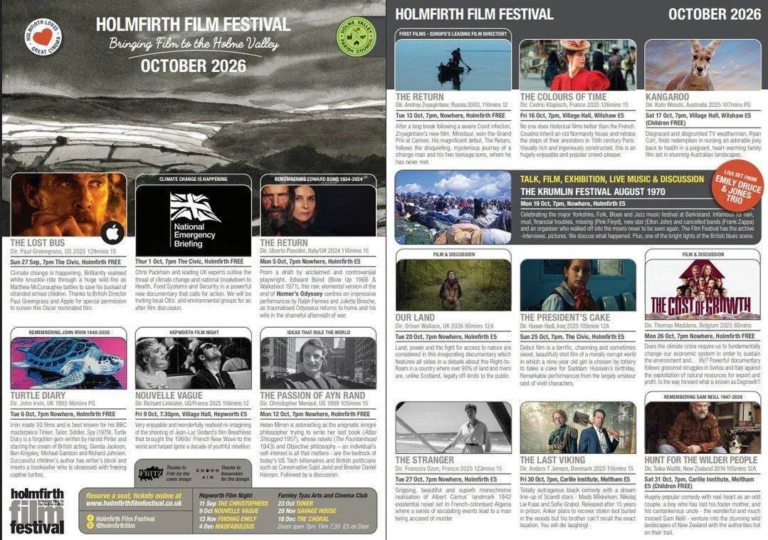 View and download our full programme of October films. Screenings, talks and discussion. The majority of screenings are now available to book. 

View the programme https://buff.ly/r3EchCL 

Information including venues are available via Eventbrite ht
