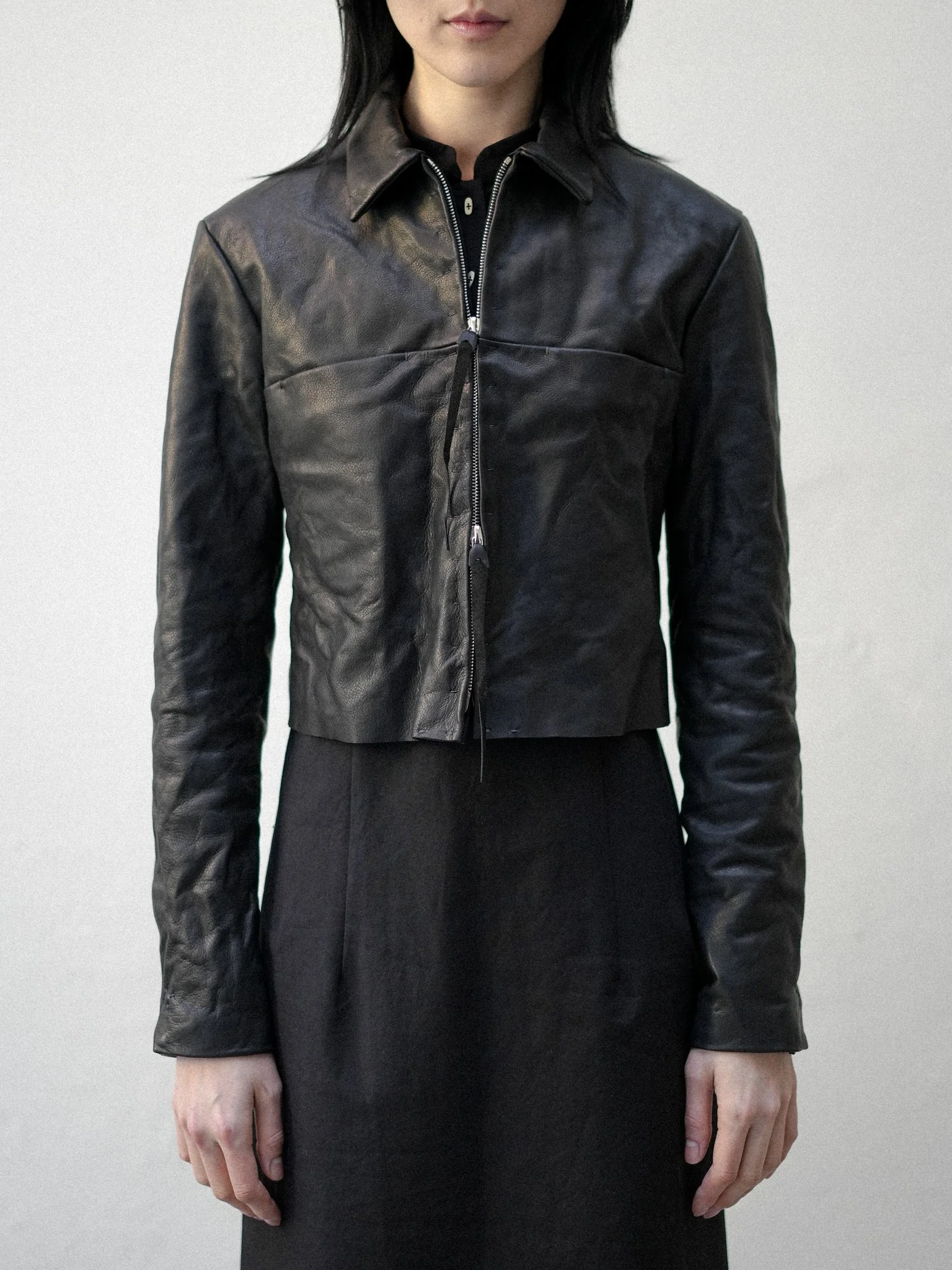m.a+ Zipped Short Trucker Leather Jacket