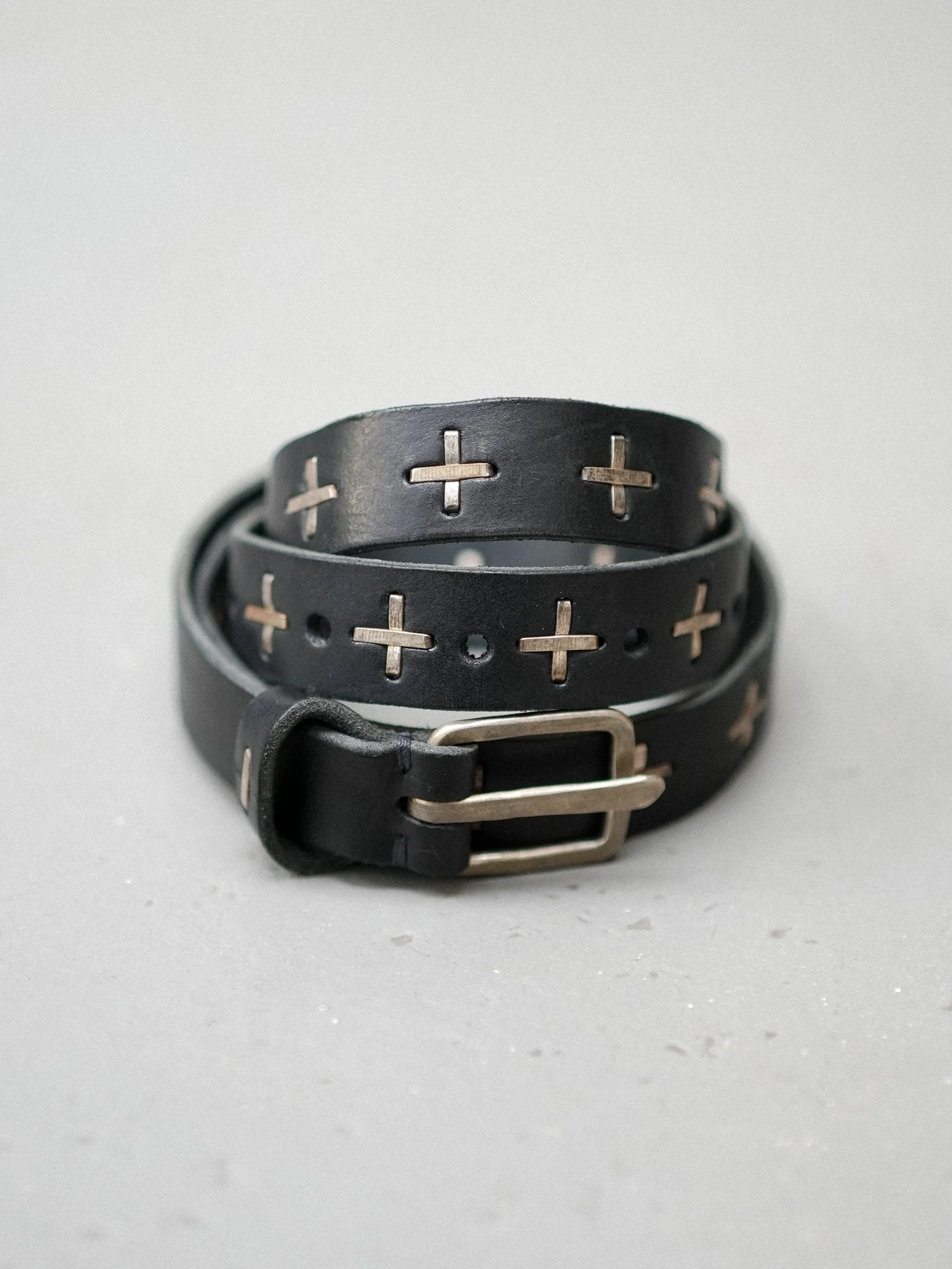 M.A+ Studded Silver Crosses Buckle Belt