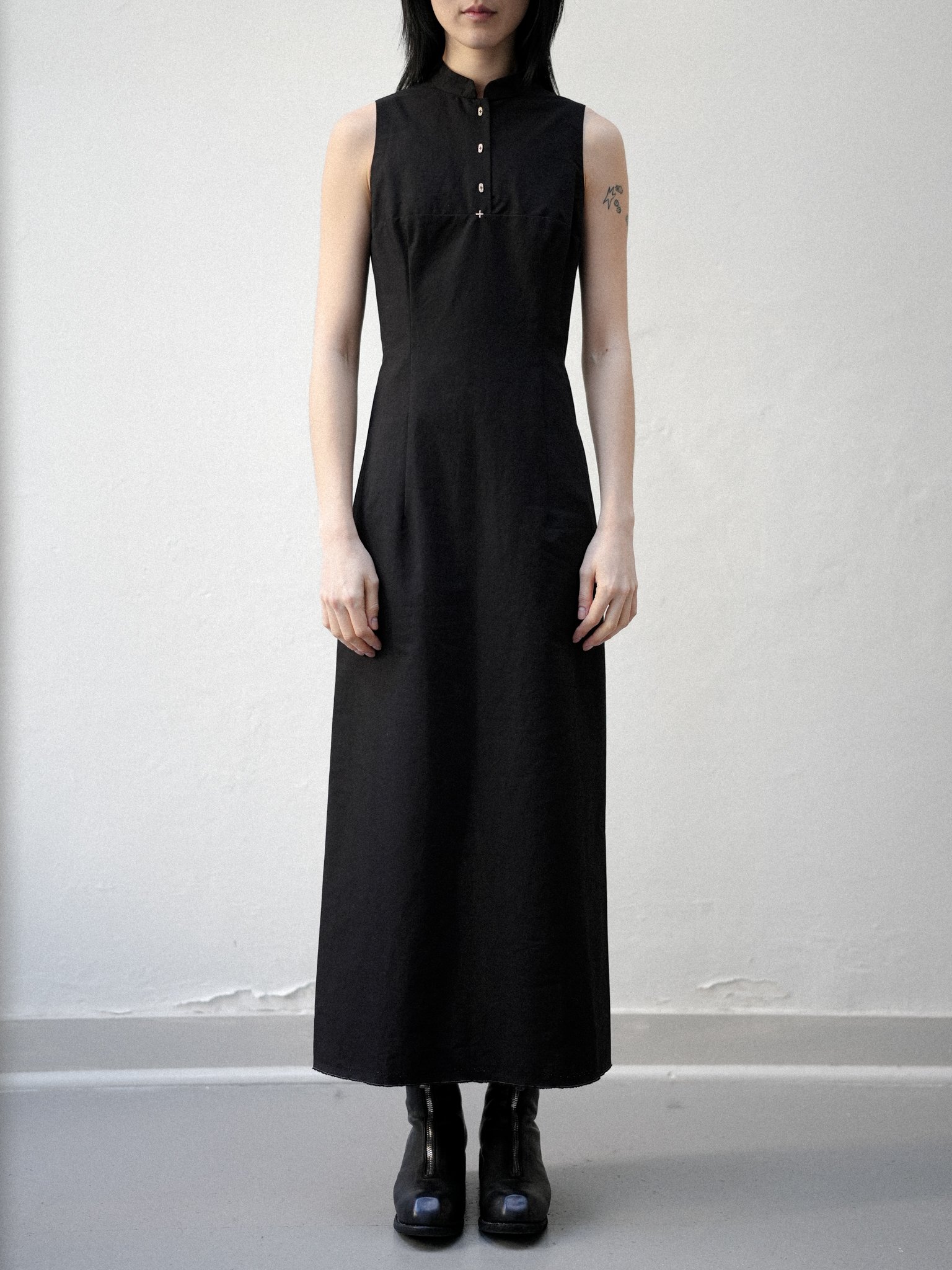 m.a+ Long Sheath Dress with SIlver Buttons