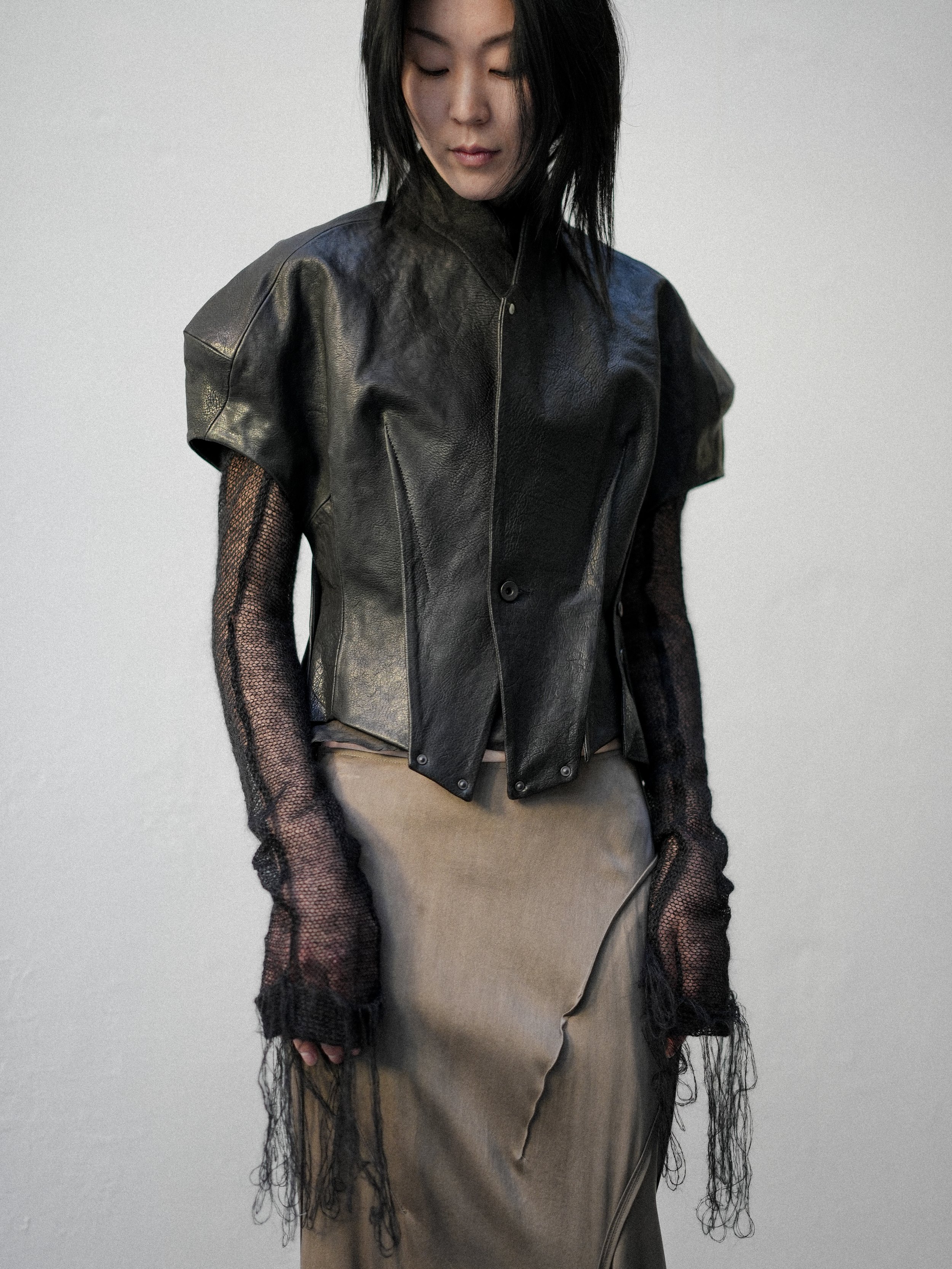 Yehuafan Horse Leather Jacket with Mohair Sleeves