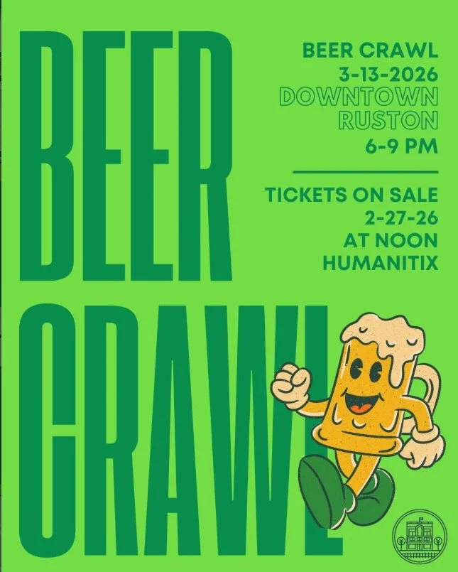 Downtown Ruston&rsquo;s Beer Crawl is this Friday and we'll be a beer stop for the first time!
If you&rsquo;ve got a ticket, you&rsquo;ll be making your way through downtown grabbing pours along the route and stopping in the shops. We&rsquo;ll have o