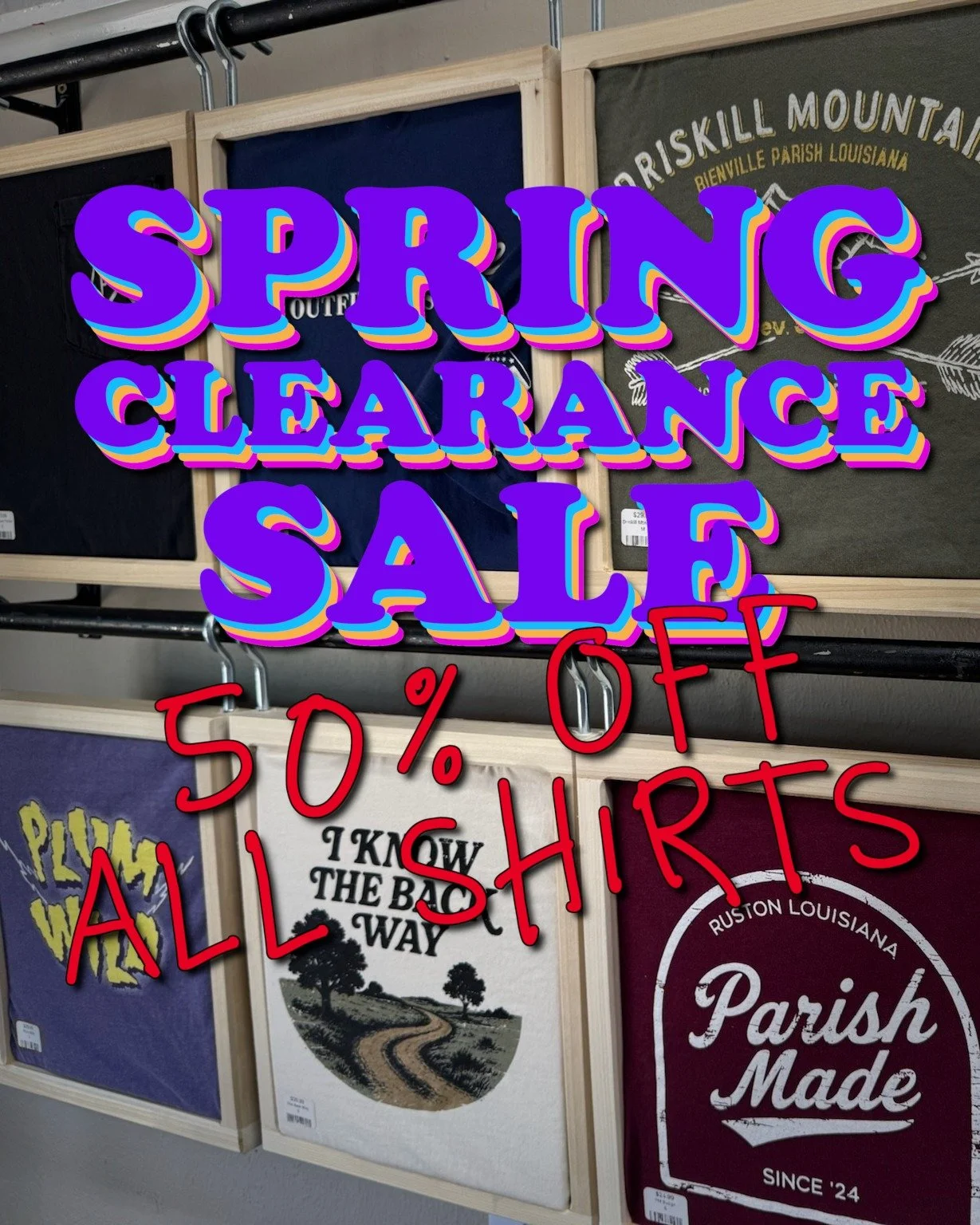 Spring cleaning, but for your closet.

All shirts and sweatshirts are 50% OFF right now. We&rsquo;ve got some new designs on deck, so it&rsquo;s time to make a little room.

No catch. Just good stuff at half price.

Use Promo Code SPRING26. Sale ends