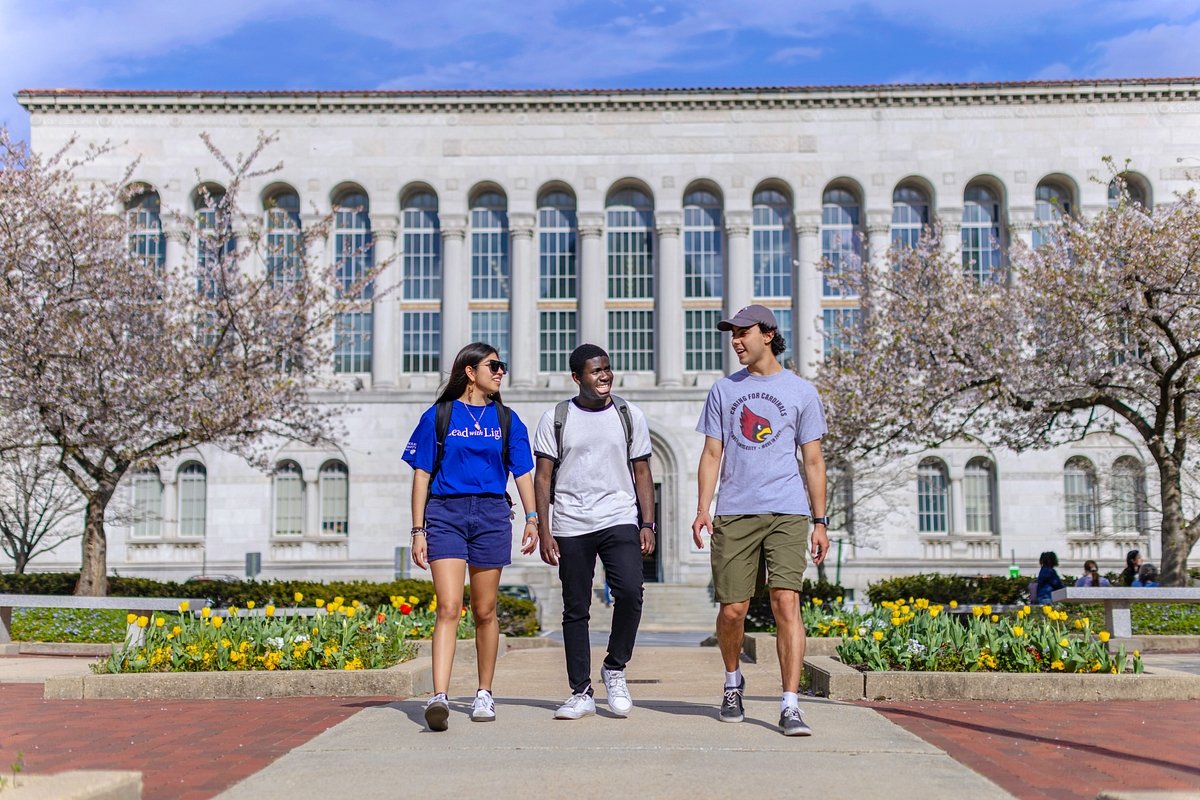 students walking across campus