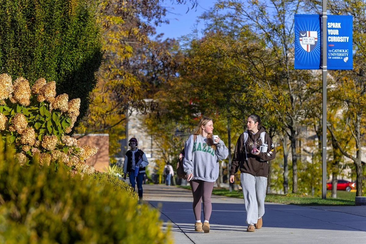 students walking campus