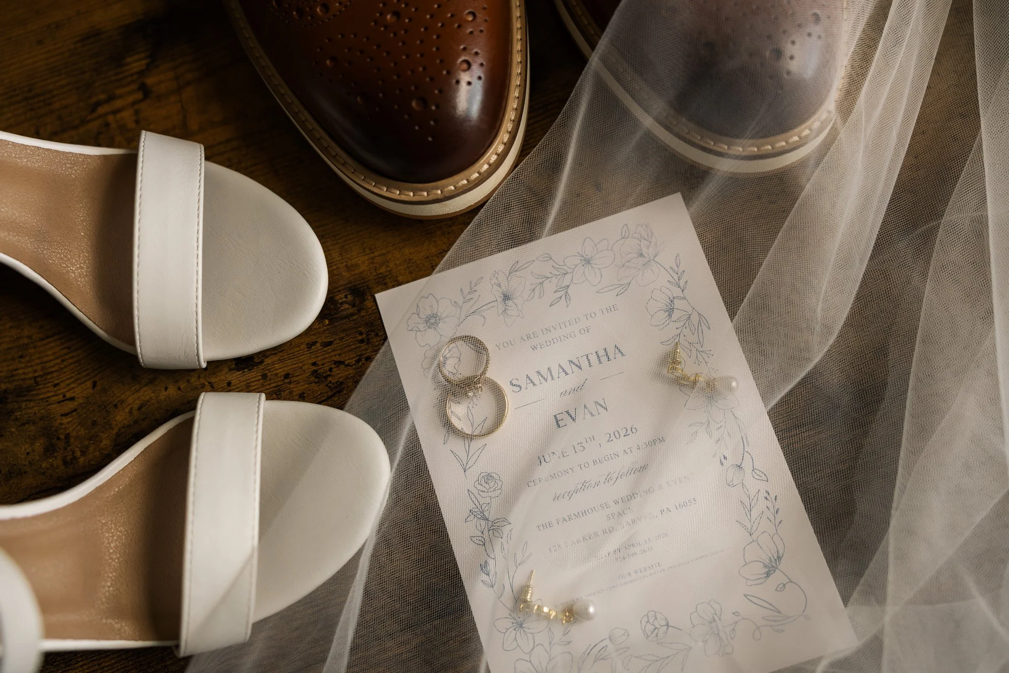 wedding details flat lay