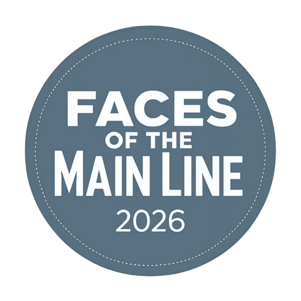 Logo for Faces of the Main Line 2026 event featuring a circular design with text in white on a blue background.