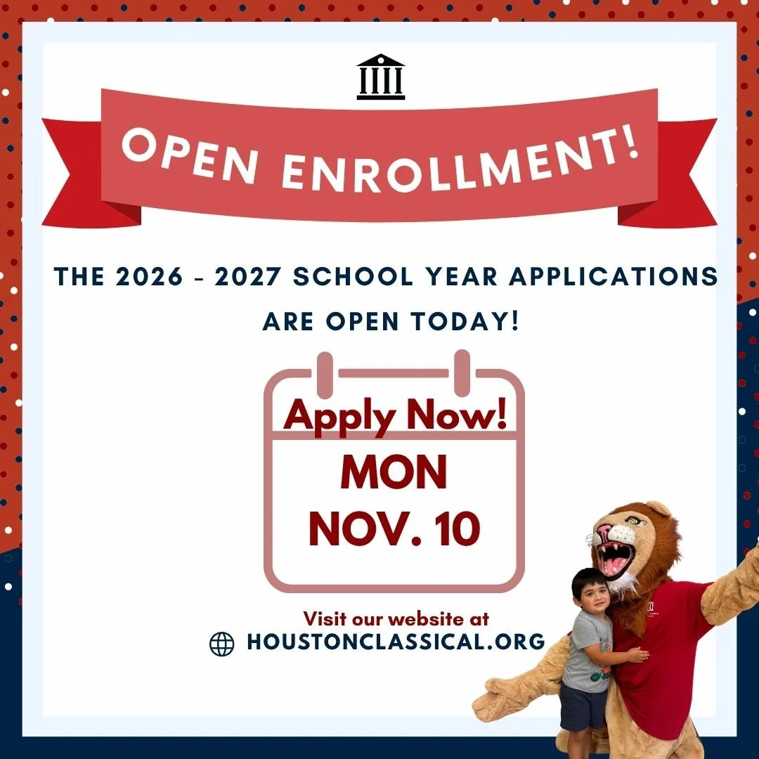 Applications are OFFICIALLY OPEN FOR NEW FAMILIES ONLY! 🎉
We can&rsquo;t wait to welcome new families for the 2026&ndash;2027 school year! 
Head to houstonclassical.org to apply online now, it&rsquo;s quick, easy, and fully digital.
And don&rsquo;t 