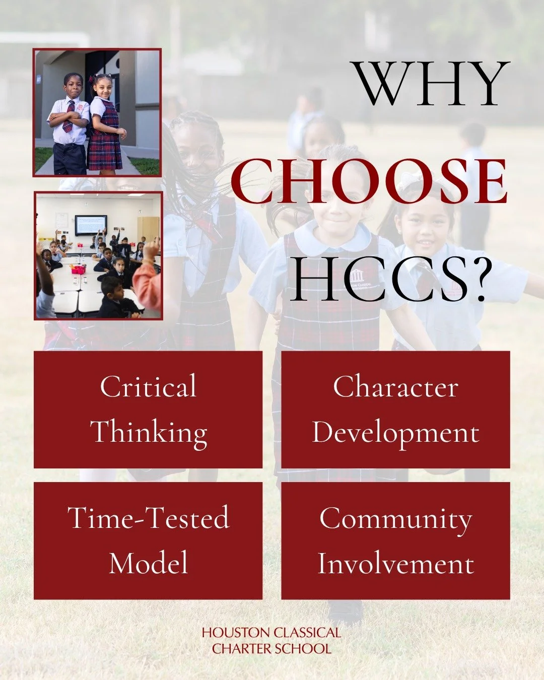 At Houston Classical, we are rooted in four core pillars: critical thinking, character development, a time-tested curriculum, and community involvement.

We prioritize each scholar&rsquo;s unique learning style, support their growth in character, and