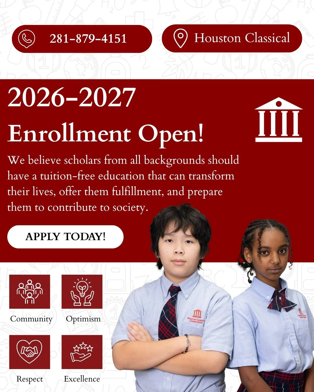 Now enrolling for the 2026&ndash;2027 school year!

Right here in our community, we&rsquo;re proud to offer a tuition-free education that helps every scholar grow, succeed, and find their purpose. We believe strong schools build strong communities&md
