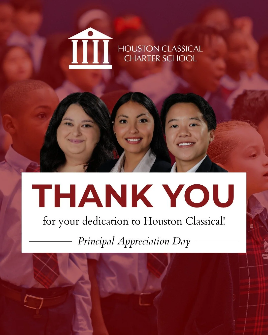 In honor of Principal Appreciation Day, we asked Mrs. Lyon, Mrs. Quiroz, and Ms. Lim a few questions about their journey at Houston Classical! 🍎 

From when they first started, to their favorite parts of being principal &amp; assistant principals, t