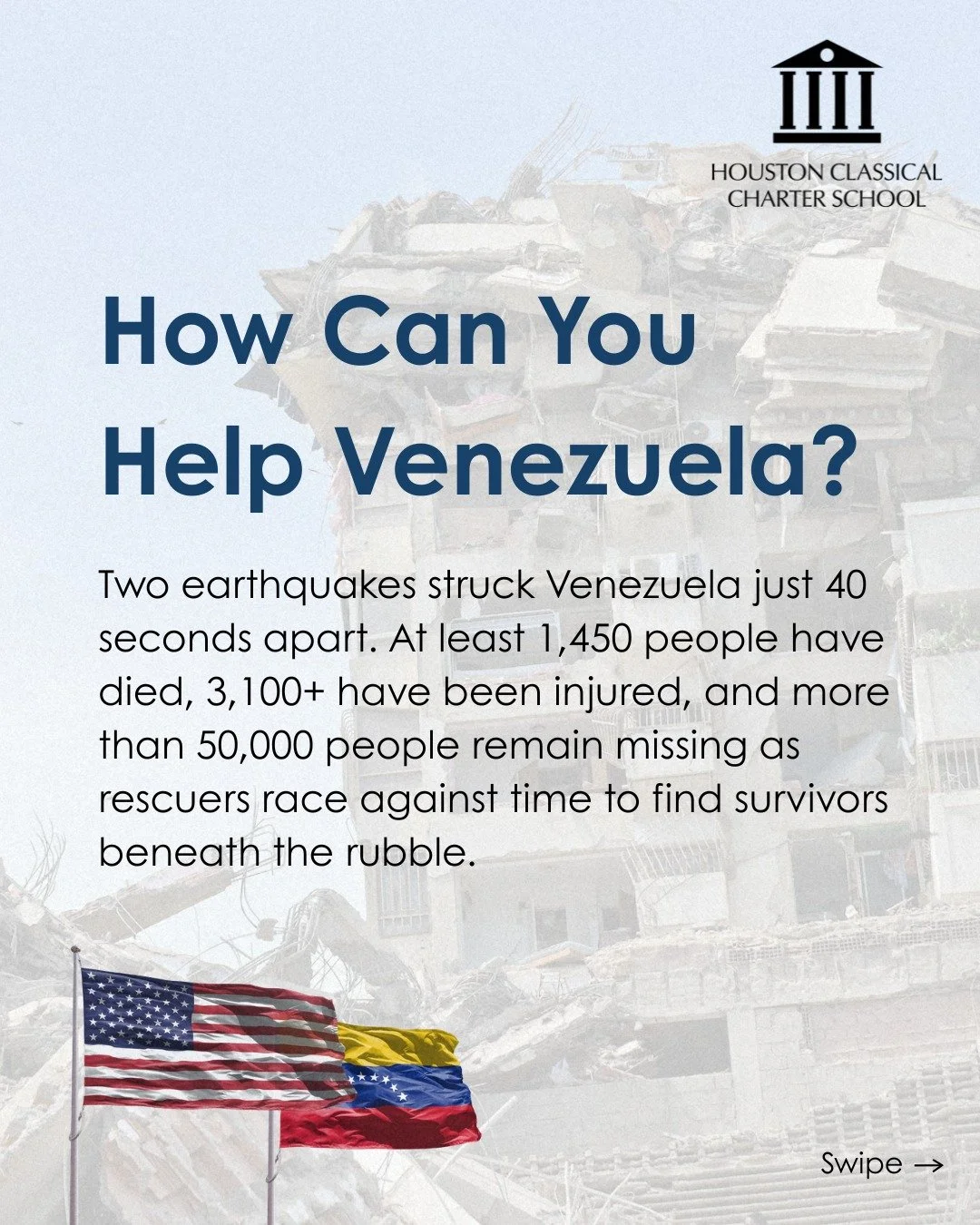 On Wednesday night, a magnitude 7.2 earthquake struck Venezuela&rsquo;s northern coast, followed by a second magnitude 7.5 earthquake just 40 seconds later. This was the strongest earthquake to impact Venezuela in over a century.

Houston Classical i