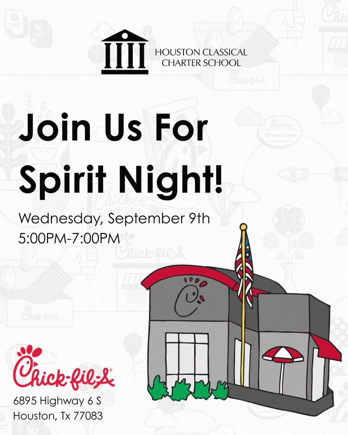 Happy Monday, HCCS Family &amp; Friends! 

We&rsquo;re excited to announce our second Spirit Night of the school year! This year, we&rsquo;re thrilled to be welcomed back by our friends at Chick-fil-A as we come together to support and give back to H