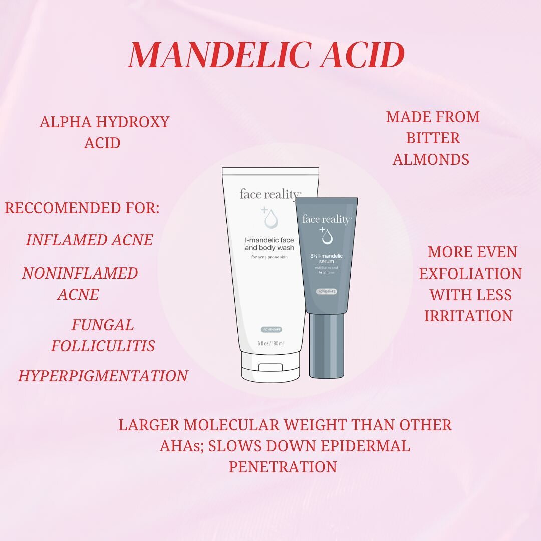 ACNE SUPERHERO 🦸&zwj;♀️ 
-
Mandelic acid is an absolute powerhouse when fighting acne. It can treat all types of acne including fungal acne and is overall my favorite acid to treat acne&amp; hyperpigmentation. It is amazing for sensitive and reactiv