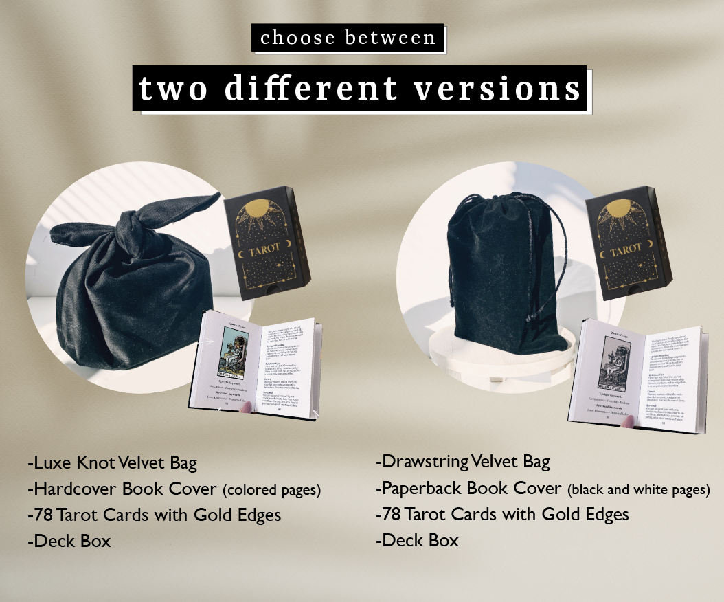 Differences between the Luxe Knot and Drawstring tarot sets.