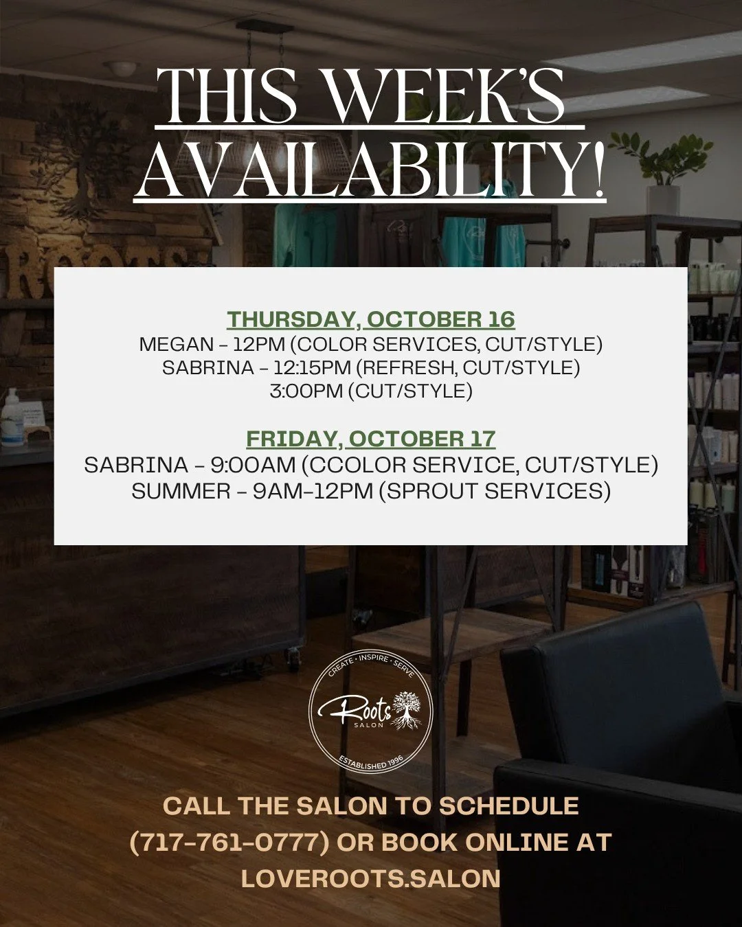 Call the salon or schedule online!