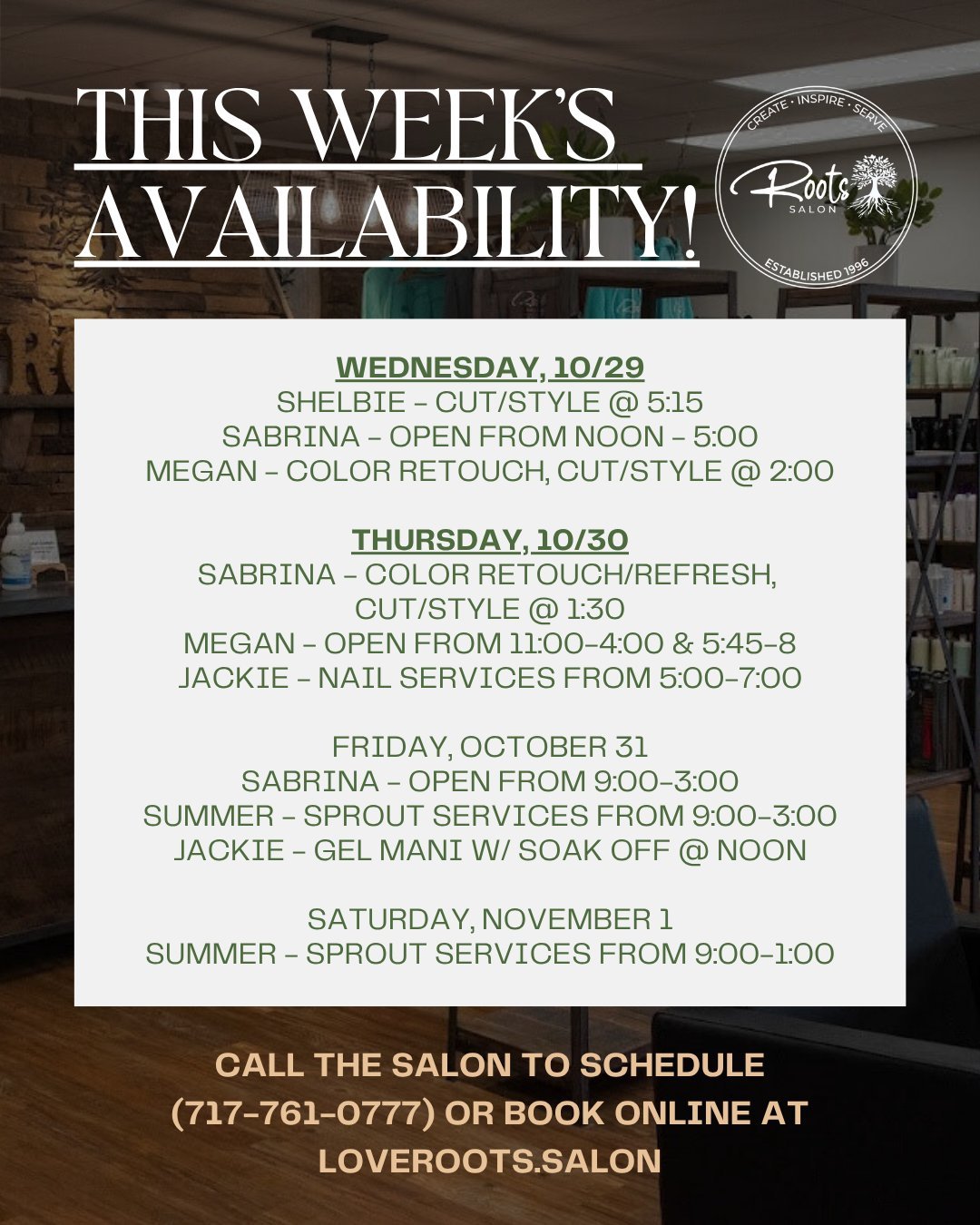 We have some opening this week!