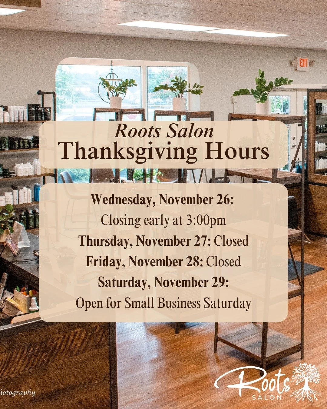 🦃✨ Thanksgiving Hours + Small Business Saturday Specials! ✨🛍️

As we head into the holiday season, here&rsquo;s a quick update on our schedule:

Wednesday, November 26: Closing early at 3:00 PM
Thursday, November 27: Closed for Thanksgiving
Friday,