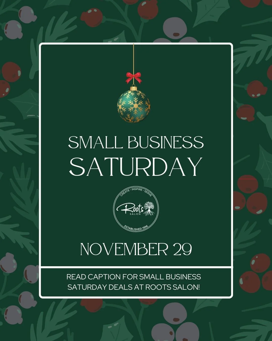 🌟 Small Business Saturday at Roots - NOVEMBER 29

Shop small and enjoy these one-day perks:

💳 Buy a $100 gift card, get a $25 coupon (valid through Jan 31, 2026)

🎁 Buy any Christmas gift set and be entered to win one of two FHI Platform Curling 