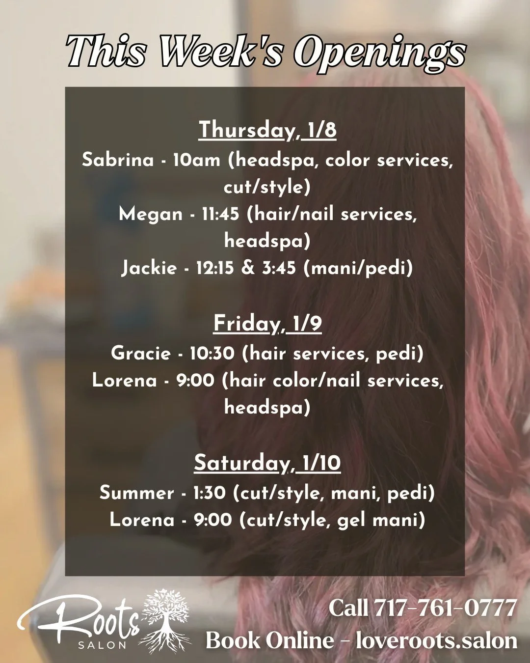 We have openings this week!