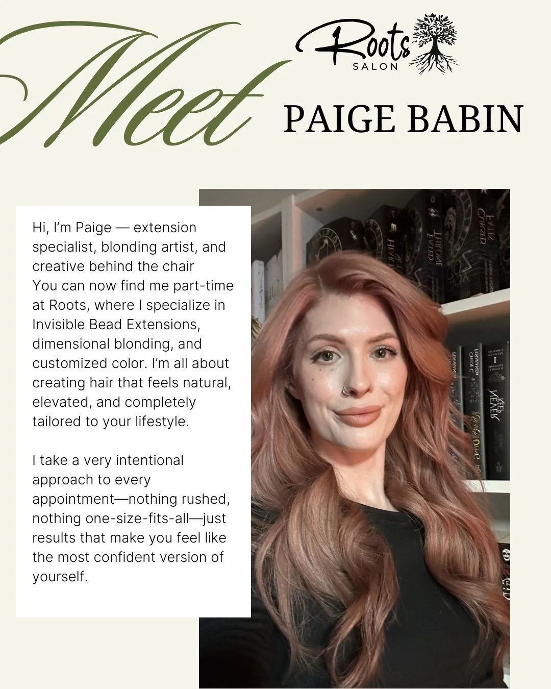 Help us welcome Paige to the Roots team!

You can follow her work at @paige_catheryne on Insta!