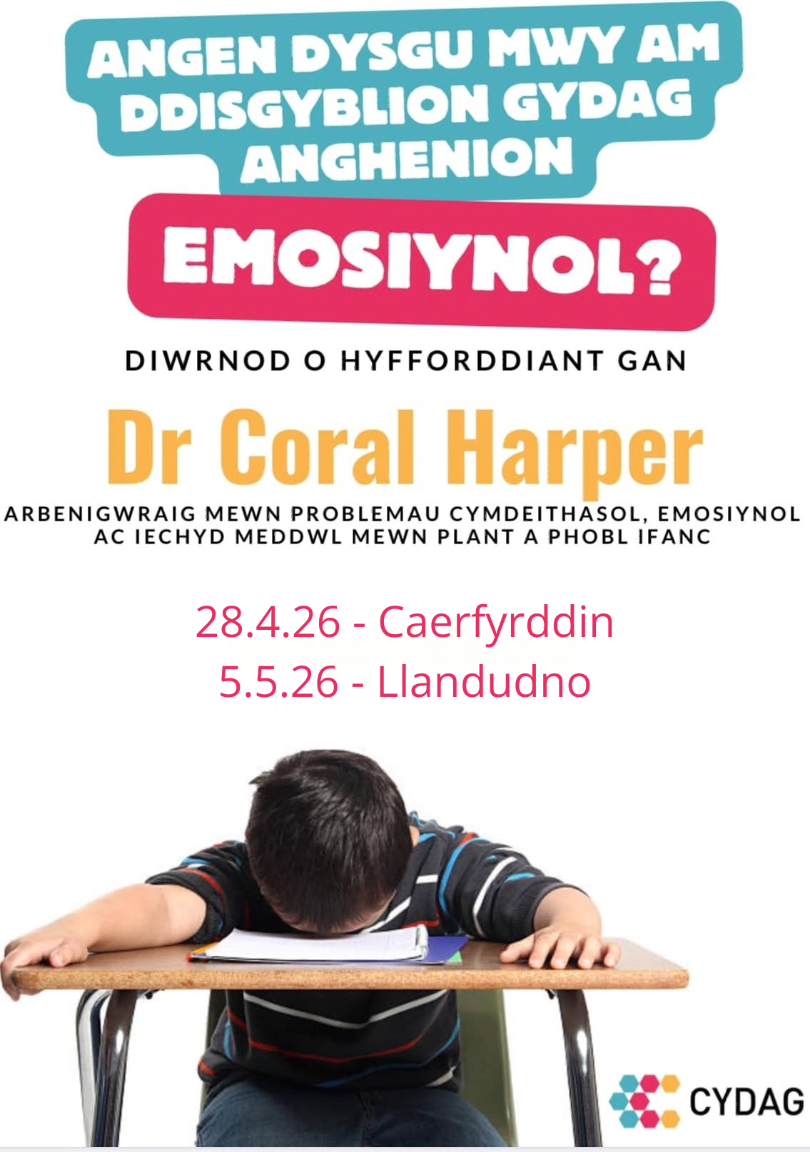HYFFORDDIANT DELIO GYDA DISGYBLION AG ANGHENION EMOSIYNOL - CAERFYRDDIN