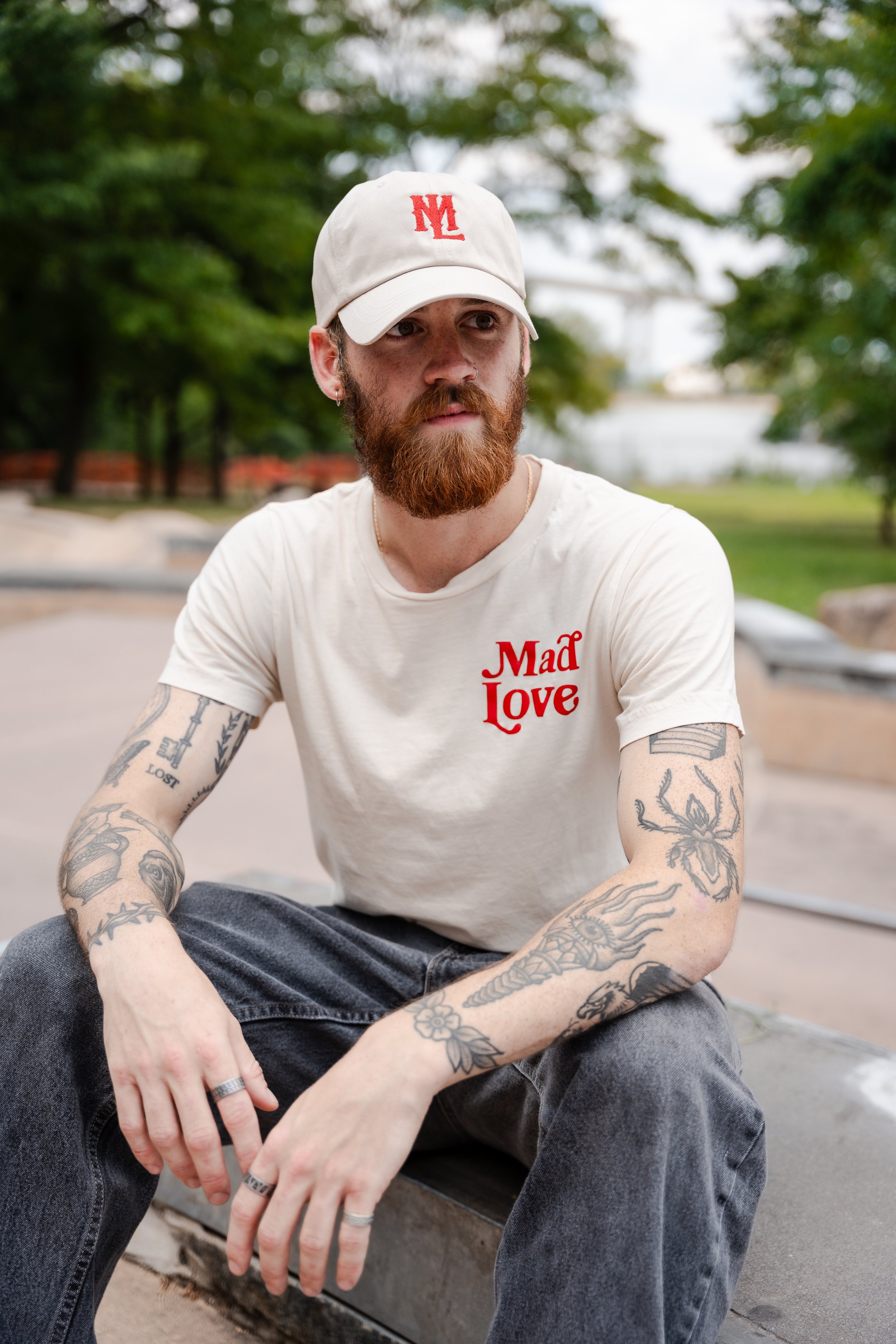 red on tan softstyle t-shirt