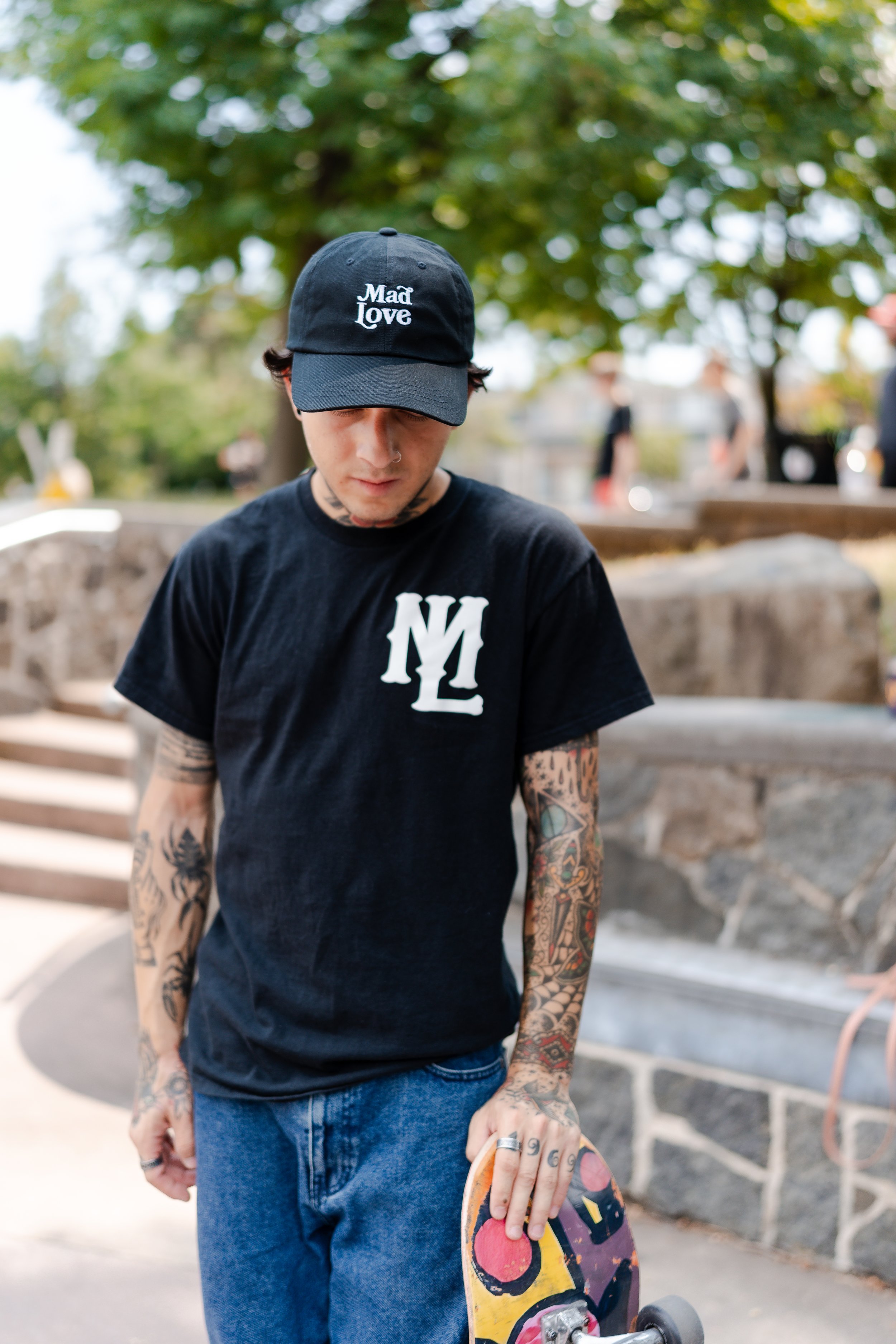 white on black baseball logo t-shirt