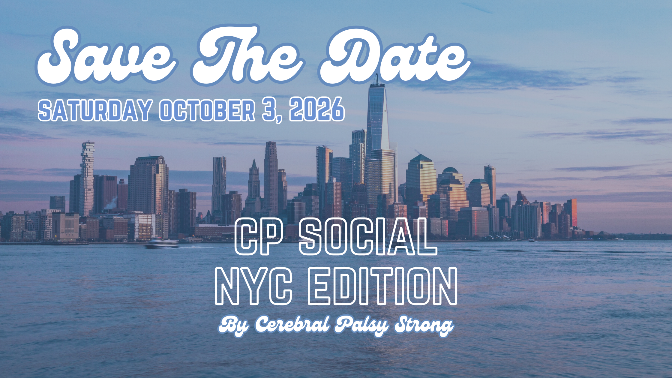 a promotional banner for the cerebral palsy social event in NYC this fall on saturday october 3