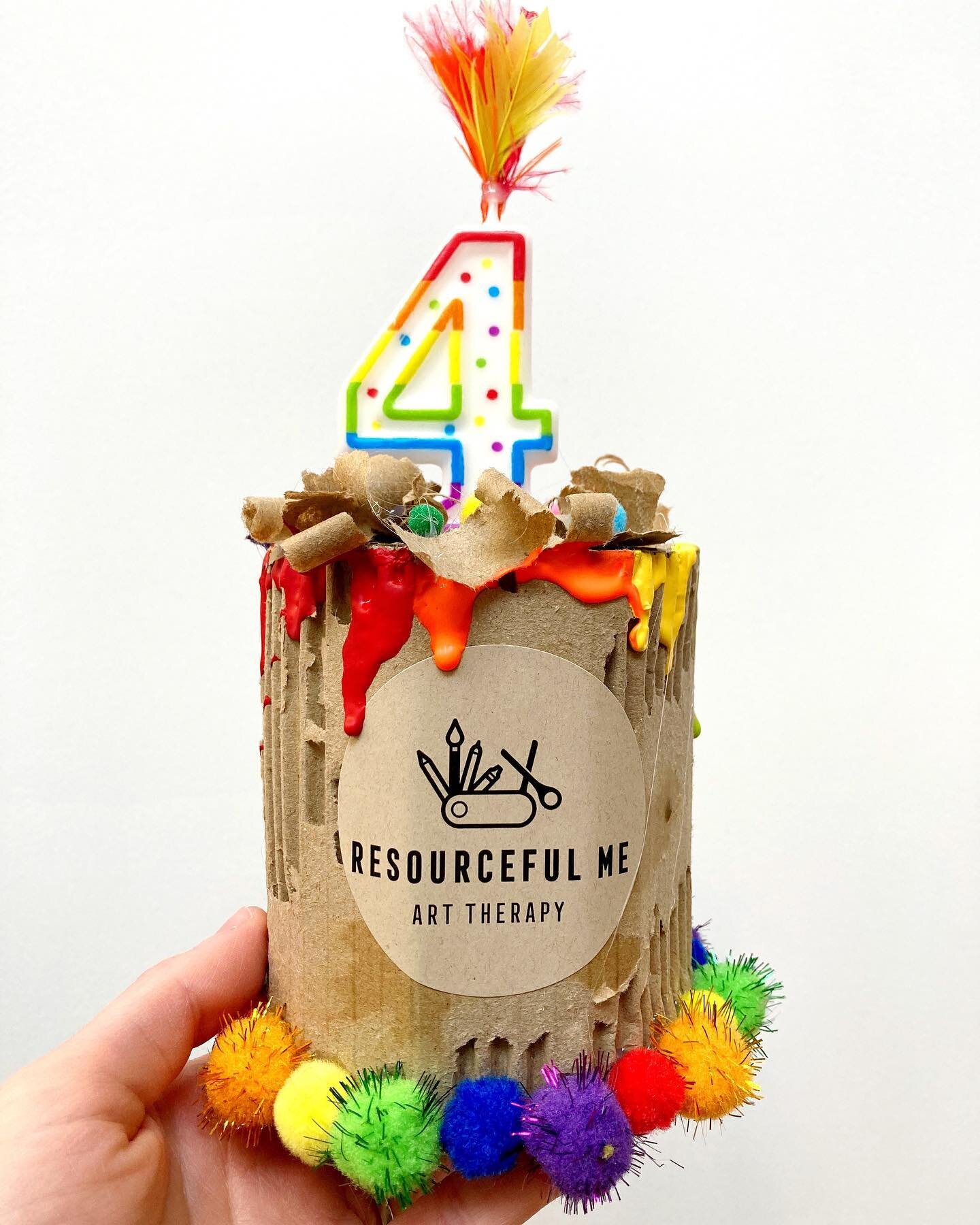 This week marked four years of Resourceful Me Art Therapy, so I made a little cardboard birthday cake to celebrate. I&rsquo;m really grateful to be in private practice, and to create and learn alongside kids and their families. 

🩷❤️🧡💛💚🩵💙💜

#r